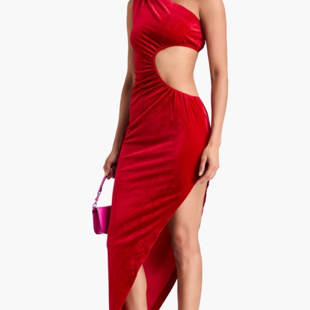 Norma Kamali Red One-Shoulder Velvet cut out Dress